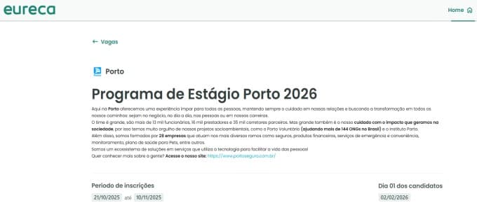 Banner do programa de estágio